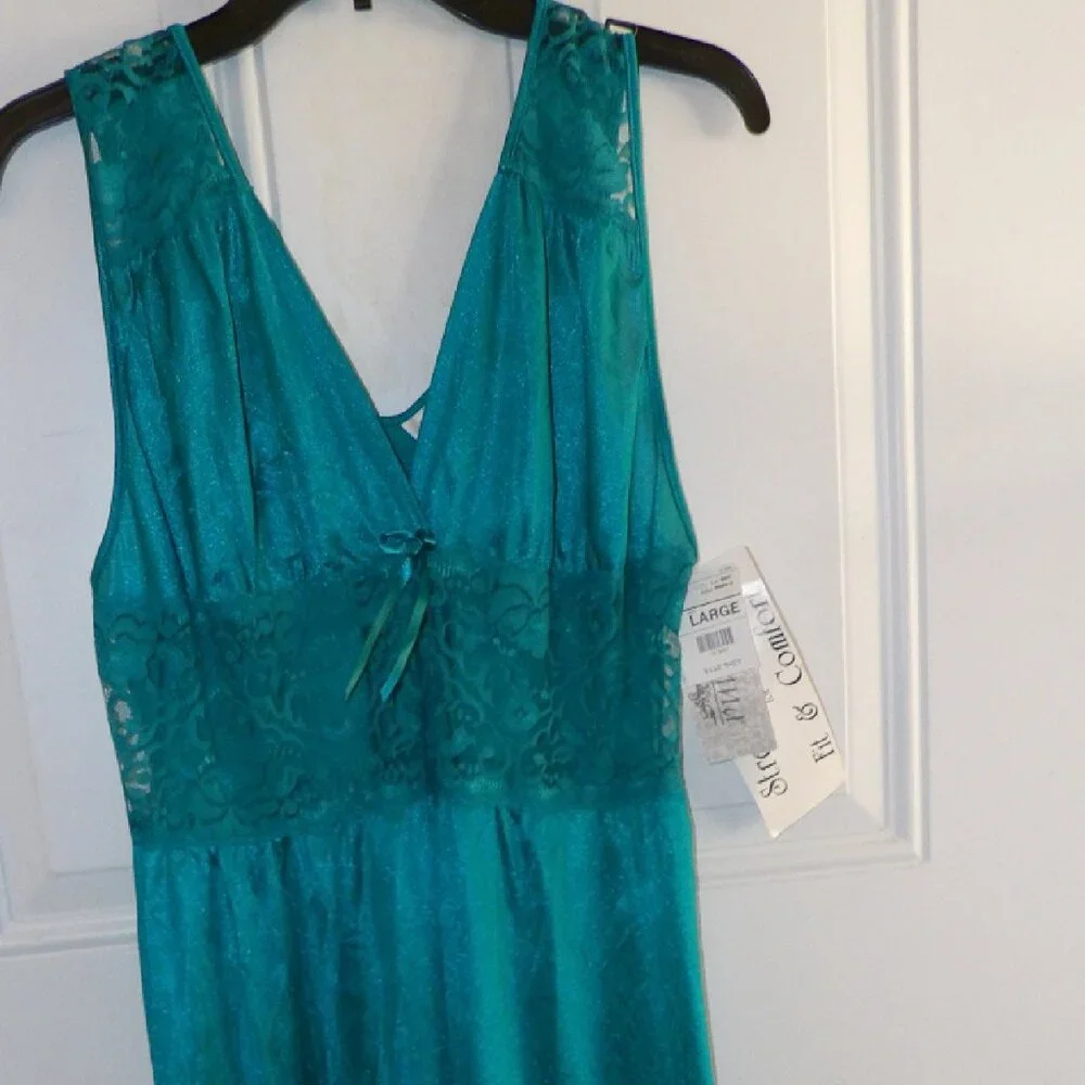 Vintage Adonna Nightgown Jade Nylon Spandex Stretch Bodice Gown Size Large NWT - Picture 1 of 7